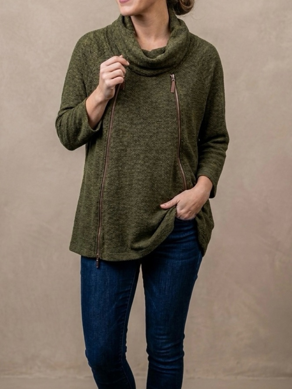 Joseph Ribkoff heather green knitted Turtleneck sweater size 16